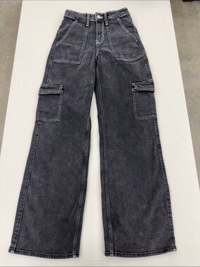 Hollister Black Washed Wide-Leg Cargo Jeans 00R W23 L31